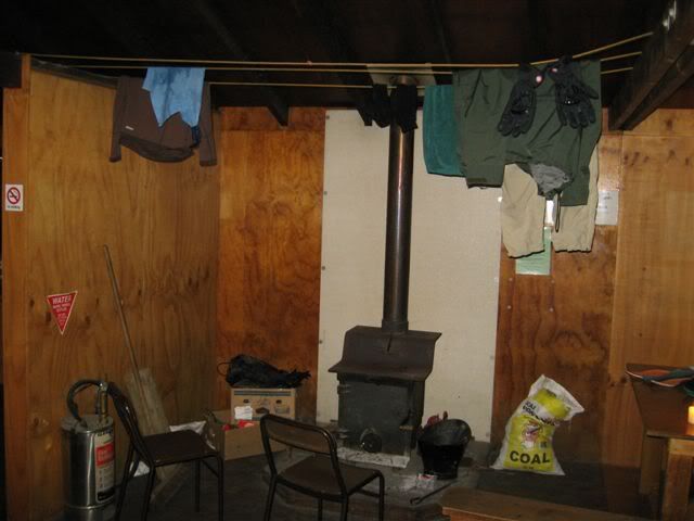 Drying clothes in the Shelter Rock Hut
