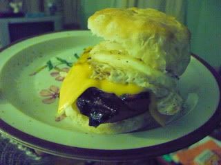 Maple glazed ham, cheddar, fried egg, and butter milk biscuit