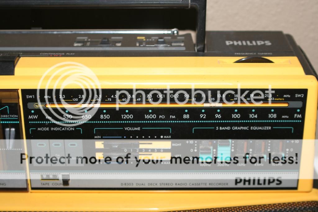 Vintage Yellow Philips Magnavox D8303 Boombox Getto Blaster Dual Recorder Cass